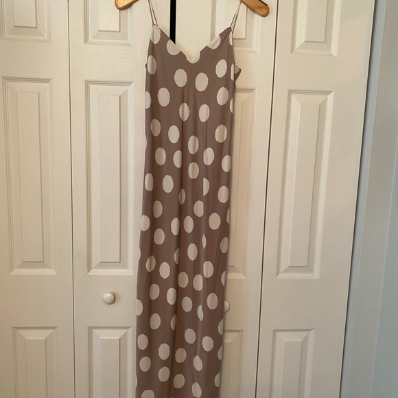 Theory Dresses & Skirts - Theory Silk Taupe Maxi Slip Dress with Cream Polka Dots